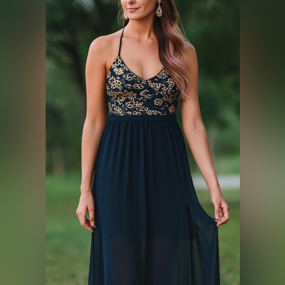 Lush navy and Gold Maxi Dress